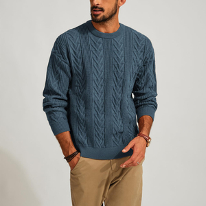 Jersey de punto de invierno con cuello redondo de algodón para hombre, suéteres de alta calidad para otoño e invierno, suéter clásico de cuello redondo para hombre - Product Image 4