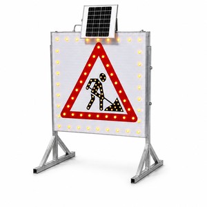 Señal de Advertencia Triangular LED con Energía Solar, 600 mm, Montada <span class=keywords><strong>en</strong></span> Poste, Intermitente, IP65, Luz de Seguridad Vial para Zonas de Trabajo Peatonales - Product Image 1