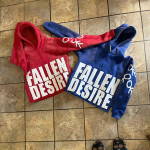 Sweat à capuche court pour hommes, accessoire de vêtement brodé à la mode d'automne avec impression numérique bouffante et détresse en strass - Product Image 1