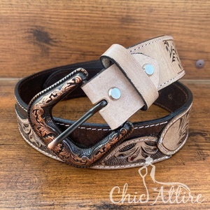 Top vente Vintage Western Cowboy Style repoussé à la main en cuir alliage boucle ceintures à la main en cuir véritable ceintures florales pour unisexe - Product Image 1