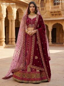 Lehenga Choli pour femme, vêtements de mariage de qualité supérieure, velours, patch multi-fils, broderie Dori, diamants et travail de miroir réel - Product Image 6