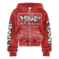 Sudadera con capucha para mujer, personalizada con logo estampado de pedrería y bordado, de forro polar transpirable, oversize, con bajo sin rematar, lavado ácido regular y lavado a la piedra, con cremallera