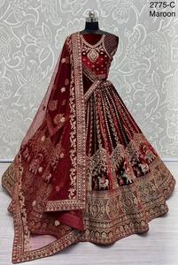 ชุดเลเฮนกาโชลีเจ้าสาวปักลายช้างและลายบาราต พร้อมผ้าคลุมสองชั้น - Product Image 4