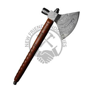 Hache de combat en acier Damas à vente chaude, pipe à fumer, hache de camping véritable avec manche en bois de rose et étui en cuir - Product Image 2