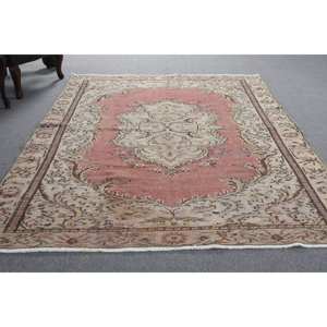 Alfombra clásica de lana rojo Beige 5,6X9,2 pies estilo Kilim área grande alfombras rectangulares turcas respaldo de látex para pasillo 10mm de espesor - Product Image 5