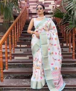 SAREE DE TRAVAIL IMPRIMÉ AVEC CHEMISIER NON COUDU PORTE DE FÊTE PRIX DE GROS VÊTEMENT ETHNIQUE CRÉATEUR BASSE GAMME SAREE DE HAUTE QUALITÉ - Product Image 6