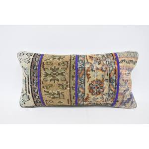 Bohème Vintage 12x24 pouces Beige laine oreiller tissé Kantha Patchwork brodé coussin uni décoratif sol utilisation - Product Image 1