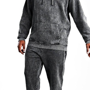 Survêtements vintage en polaire délavée à l'acide 100% coton Survêtements pour hommes Ensemble sweat à capuche et pantalon de survêtement 2 pièces - Product Image 4