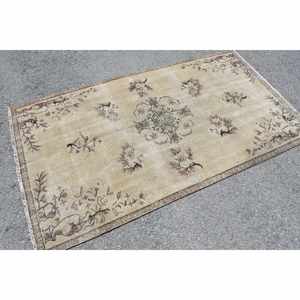 Tapis vintage 3,9x7,1 pieds, tapis turc, tapis uni marron beige - Product Image 3
