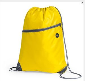 Yellow <b>Drawstring</b> <b>Backpack</b> With Zipper Pocket Portable Polyester Sport Bag Outdoor Use Best Price Wholesale OEM Supplies - Product Image 1