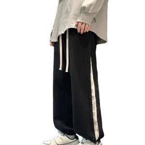 Pantalons de survêtement décontractés tendance hip-hop avec boutons latéraux, coupe ample, 100% coton respirant, molleton, logo personnalisé pour hommes - Product Image 2