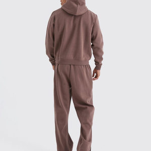 Ensemble de sweat-shirt à capuche marron pour homme, coupe régulière, en polaire, couleur unie, décontracté, pour l'automne, avec poche - Product Image 1