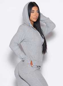 Wholesale Custom <b>Light</b> Grey Full Zip Women's Sweat Hoodie Anti-Wrinkle Breathable Hoodies For Woman Workout Women Zip Up Hoodie - Product Image 6