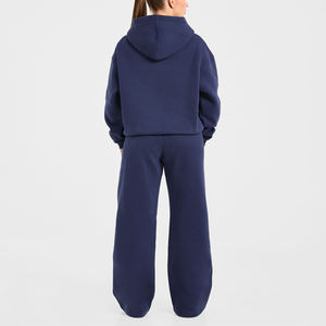 Joggers en molleton de coton pour femmes Logo personnalisé Coupe ample Pantalon de survêtement à jambe droite avec jambe large Automne Sports Gym Utilisation Motif solide - Product Image 5