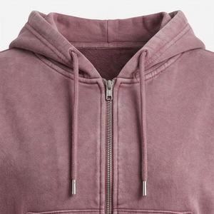 Conjunto de 2 Piezas de Sudadera con Capucha de Felpa de Algodón para Mujer, Talla Grande, Personalizado, con Hombros Caídos, Lavado Ácido, Cremallera, Top Corto y Pantalones Jogger - Product Image 4
