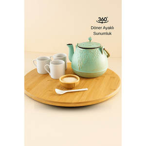 30x30cm Eco Friendly Bamboo Round Serving <b>Tray</b> with 360 Degree Rotating <b>Decorative</b> Plate <b>for</b> Catering Restaurant Residential Use - Product Image 1