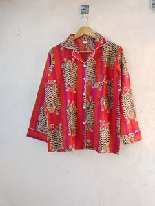 Nuevo traje de noche de algodón con estampado de tigre indio para mujer conjuntos de pijamas casuales con pijama de dama de honor de ropa larga y camisa con bolsa - Product Image 3