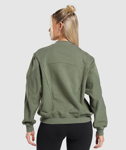 Lujosa sudadera verde de gran tamaño con cuello redondo 100% algodón Premium jersey de peso pesado hombro caído manga larga streetwear - Product Image 2