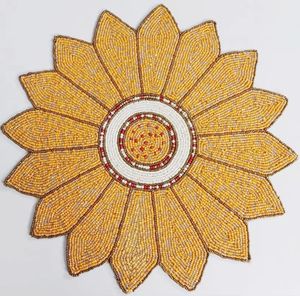 Mantel de girasol con cuentas altamente duradero, corredor de tela redondo bordado único para decoración de comedor de boda - Product Image 1