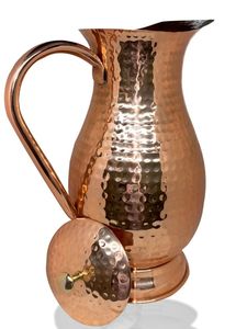Copper Water Pitcher Hammered Copper Plated Water Pitcher 2 Liters Luxurious Design Water Pouring Jug for Sale - Product Image 3