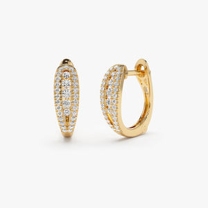 Pendientes de Aro Minimalistas de Oro de 14K con Doble Capa y Diamantes Naturales de 0.43 Ct Certificados, Diseño Delicado de Doble Hilera - Product Image 3