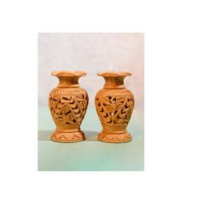 Pot de fleurs en bois antique sculpté à la main, vase sur pied fait à la main pour la décoration de jardin et la maison ou les cadeaux - Product Image 1