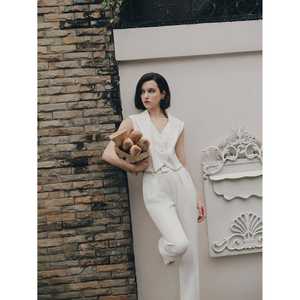 Ropa de oficina Chalecos clásicos Chaleco sin mangas Blanco Luxe Solapa Gilet Mujer Elegante Business Instock - Product Image 3