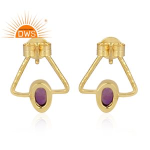 Pendientes colgantes triangulares de piedras preciosas de amatista Natural chapados en oro de 18 quilates de Plata de Ley 925, joyería personalizada para mujer, regalo para ella - Product Image 4