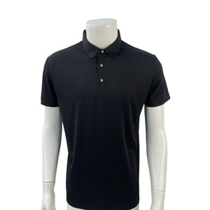 Haut de gamme personnalisé uni noir homme chemise haute élasticité dense tricot grille Jacquard Polo chemise été hauts - Product Image 2