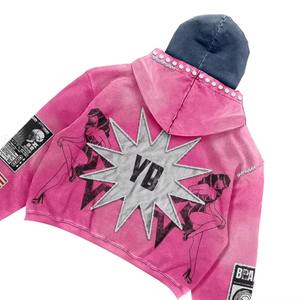 Custom Men's 100% Cotton Hoodie Street wear Drop Shoulder Boxy Studs Sublimation <b>Printed</b> <b>Leopard</b> Pattern 2025 - Product Image 2