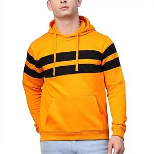Men s Casual <b>Orange</b> Pullover Hoodie with Black Chest Stripes Cotton <b>Fleece</b> Kangaroo Pocket Sweatshirt - Product Image 1