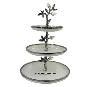 Palm Design créatif deux couches après-midi ménage assiette en bois aluminium métal Snack Dessert gâteau support - Product Image 6