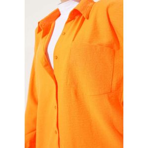 Camisa de lino con un solo bolsillo naranja - Product Image 4