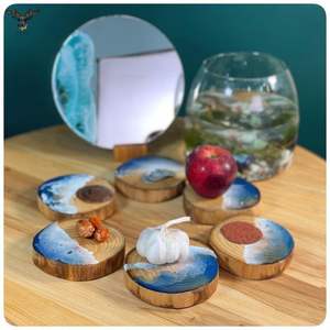 Posavasos de madera de nogal de resina con imágenes, diseño moderno impermeable hecho a mano para decoración del hogar, posavasos de lujo personalizados - Product Image 4