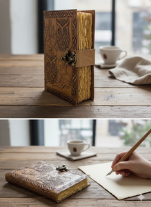 NOUVEAU JOURNAL EN CUIR VÉRITABLE FAIT MAIN, STYLE VINTAGE, 100 PAGES, AVEC RELIURE AYONTE, POUR ESQUISSES ET CALLIGRAPHIE, MOTIF HIBOU EN RELIEF, IDÉAL COMME CADEAU - Product Image 6