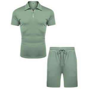 Logo personnalisé Survêtements Hommes Costumes À Manches Courtes Coton 100% Zipper Polo T Shirt Avec Jogger Shorts Running Hommes Shorts Ensembles - Product Image 1