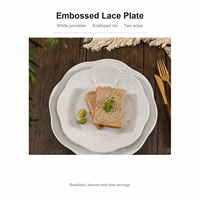 Assiette de petit-déjeuner en porcelaine blanche nordique, motif dentelle en relief, plat rond, logo personnalisé pour la maison et l'hôtel