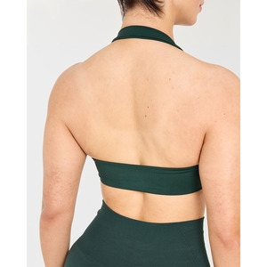 Nuevo Sujetador deportivo de cuello Halter verde profundo con escote en V envolvente detalle de espalda abierta último y alto impacto Sujetador deportivo de Fitness para mujeres adultas - Product Image 2