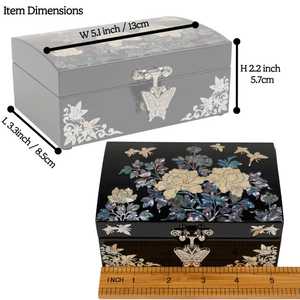 Organisateur de bijoux de luxe moderne en bois artisanal haut de gamme avec incrustation de nacre et motif floral gravé, forme personnalisable - Product Image 3