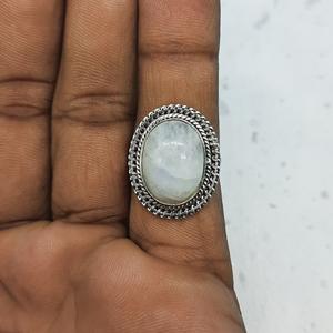 Bague en argent sterling 925 pour femme à la mode faite à la main pierre de naissance délicate pierre de lune arc-en-ciel naturelle avec perle de diamant - Product Image 2