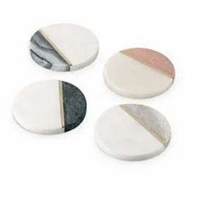 Dessous de verre en bois logo de taille personnalisée ensemble 4 avec support rond carré fait à la main marbre vadrouille os incrustation résine pierre dessous de verre - Product Image 1