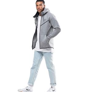 Sweat à capuche à fermeture éclair en polaire grise de haute qualité pour hommes sweat à capuche avec logo personnalisé en gros 100% coton sweats à capuche de sport surdimensionnés pour hommes - Product Image 4