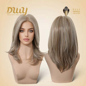 Thea-DWY Mid-Length Layered Lace-Free Part Blonde Highlighted Glueless <b>Wig</b> with Transparent Lace New Arrival - Product Image 4