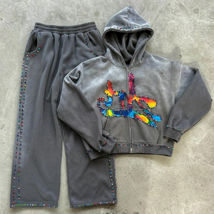 Conjunto Deportivo de Invierno 2026 para Hombre, Estilo Casual, Corte Ajustado, Transpirable, con Pedrería, Sudadera con Capucha y Pantalones - Product Image 4