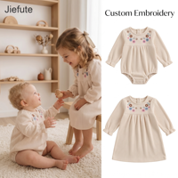 Combinaison pour bébé de style coréen Jiefute ODM, printemps-automne, combinaison pour nourrissons, robe brodée à manches longues pour filles, tenue assortie pour frères et sœurs