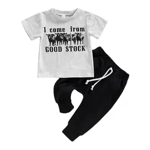 Летние спортивные брюки для мужчин, Детский бутик, оптовая продажа детских нарядов, футболка в западном стиле, хлопковые 2 комплекта