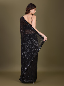 Trendmalls Sari en Georgette Brodé pour Femme avec Pièce de Blouse Non Cousue (K1009) Noir Style Fête pour Été Hiver Mariage - Product Image 4