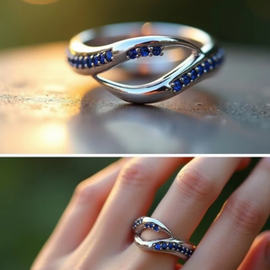 Joyería fina de lujo personalizada, anillo cruzado de zafiro azul platino y Diamante, banda de declaración moderna chapada en rodio para bodas - Product Image 1