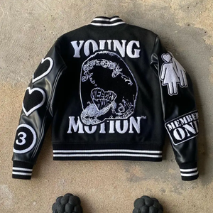 OEM Fabricant Broderie en chenille de haute qualité Bomber de baseball personnalisée pour hommes, collège, veste universitaire en cuir Letterman - Product Image 3