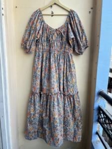 Vestido de verano de algodón con cuello cuadrado, vestido MIDI con estampado de bloques a mano, vestido con escote cuadrado - Product Image 2